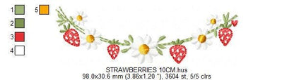 Daisies and Strawberries line embroidery designs - Flower Divider machine embroidery pattern - Floral Kitchen towel - Instant download pes