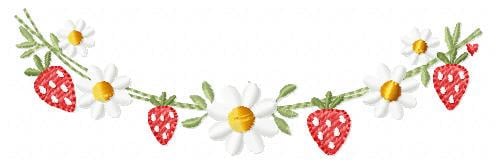 Daisies and Strawberries line embroidery designs - Flower Divider machine embroidery pattern - Floral Kitchen towel - Instant download pes
