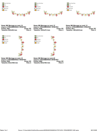 Daisies and Strawberries line embroidery designs - Flower Divider machine embroidery pattern - Floral Kitchen towel - Instant download pes