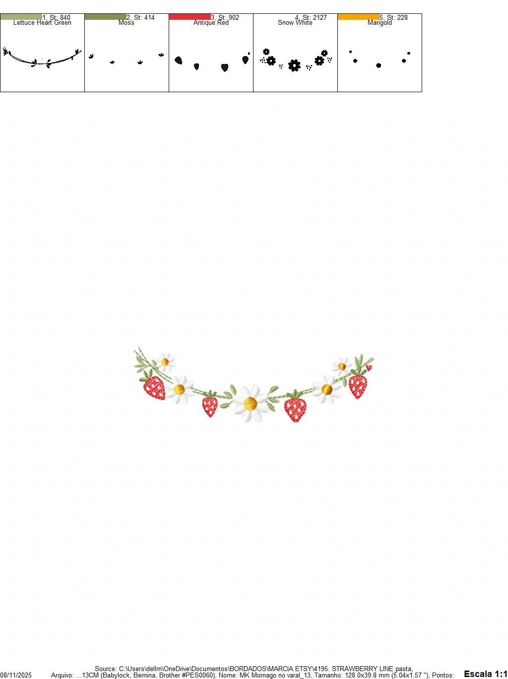 Daisies and Strawberries line embroidery designs - Flower Divider machine embroidery pattern - Floral Kitchen towel - Instant download pes