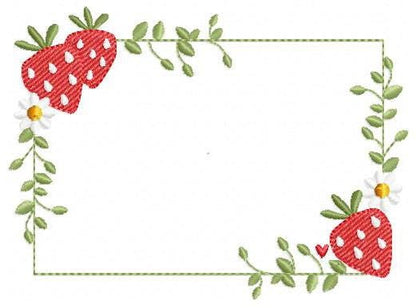 Monogram Frame with daisies and strawberries embroidery designs - Flower Square Frame machine pattern - Kitchen Towel - Instant download pes