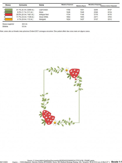 Monogram Frame with daisies and strawberries embroidery designs - Flower Square Frame machine pattern - Kitchen Towel - Instant download pes