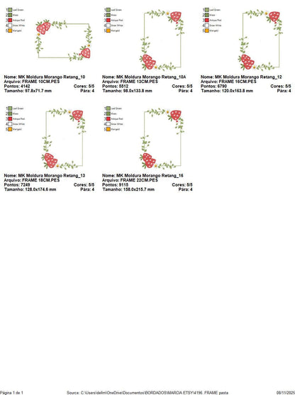 Monogram Frame with daisies and strawberries embroidery designs - Flower Square Frame machine pattern - Kitchen Towel - Instant download pes