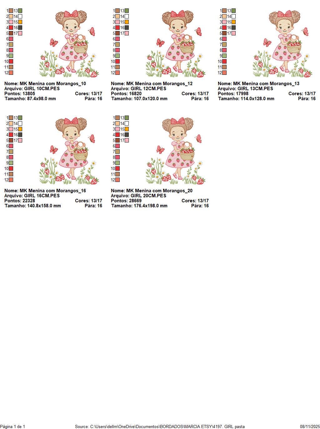 Baby girl princess with daisies embroidery designs - Girl with curly long hair braids and strawberries machine pattern - Instant download