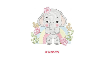 Elephant embroidery designs - Safari Wild Animal machine embroidery pattern - Baby Girl file - Flowers and rainbow - Instant download pes