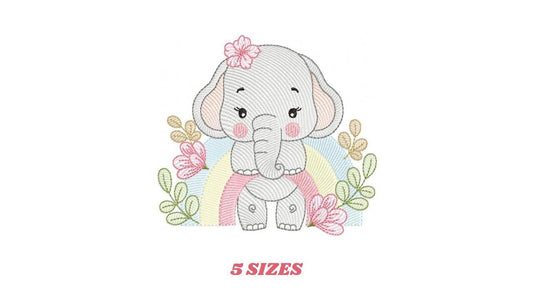 Elephant embroidery designs - Safari Wild Animal machine embroidery pattern - Baby Girl file - Flowers and rainbow - Instant download pes