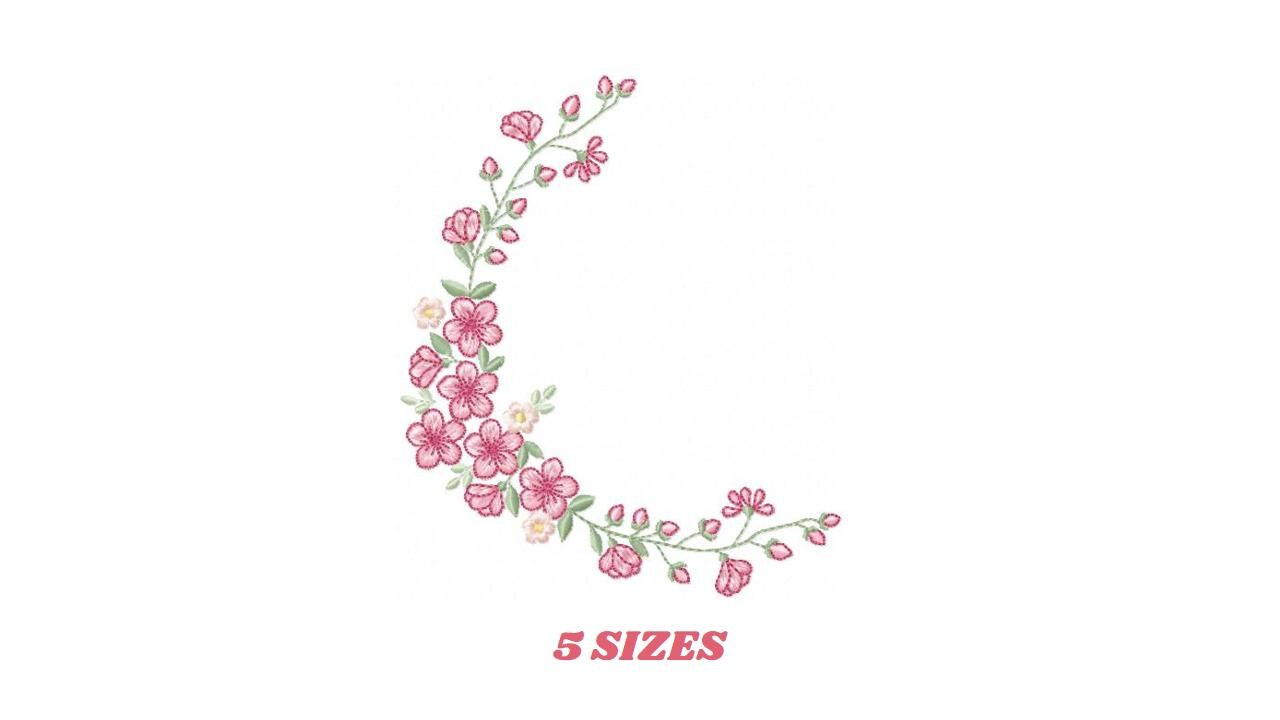 Roses Corner embroidery designs - Cherry Blossom Flowers machine embroidery pattern - Floral Frame file - Instant digital download pes jef