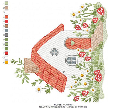 Fairytale Magical House embroidery designs - Fairy house with mushrooms and strawberries machine pattern - Baby girl file - Instant download