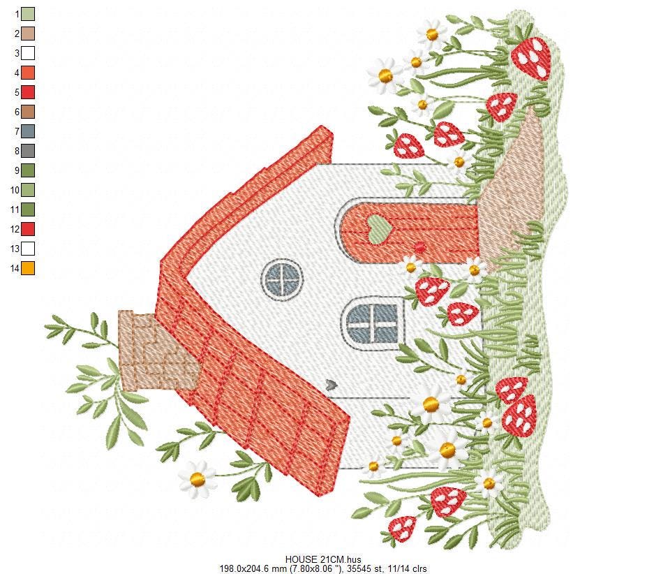 Fairytale Magical House embroidery designs - Fairy house with mushrooms and strawberries machine pattern - Baby girl file - Instant download