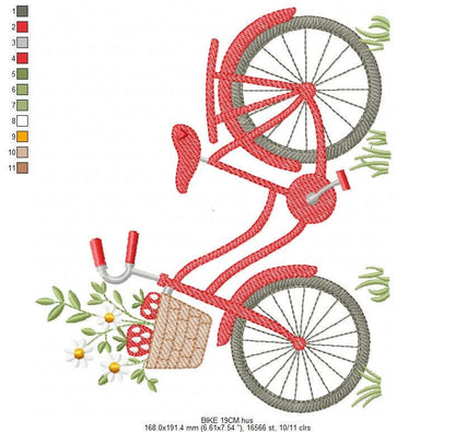 Bike with daisies and strawberries embroidery designs - Bicycle machine embroidery pattern - Baby girl Bike with flowers - Instant download