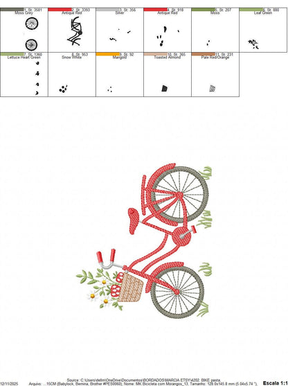 Bike with daisies and strawberries embroidery designs - Bicycle machine embroidery pattern - Baby girl Bike with flowers - Instant download