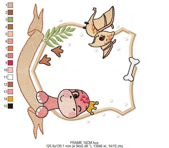 Dinosaur embroidery designs - Dino monogram frame machine embroidery pattern - Baby Girl and Boy file T rex - Instant download pes jef dst