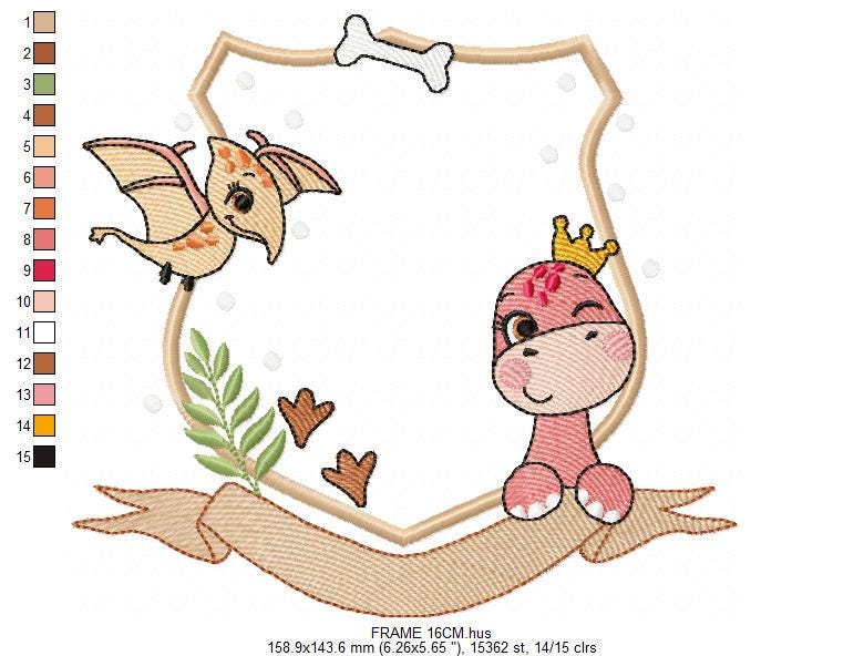 Dinosaur embroidery designs - Dino monogram frame machine embroidery pattern - Baby Girl and Boy file T rex - Instant download pes jef dst