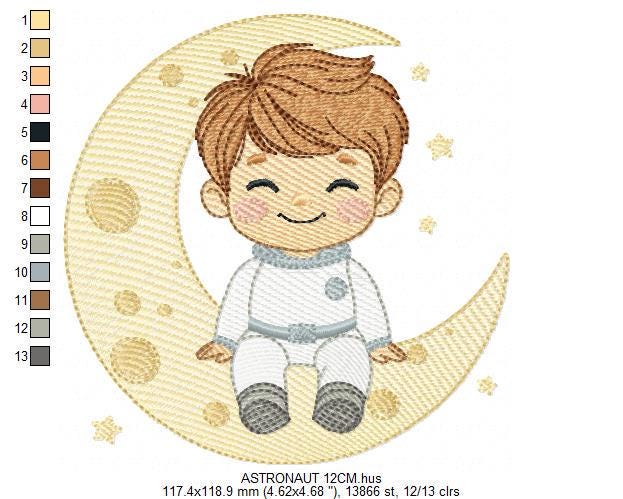 Astronaut embroidery designs - Space Planet Stars machine embroidery pattern - Baby boy in the moon file - Instant digital download pes jef