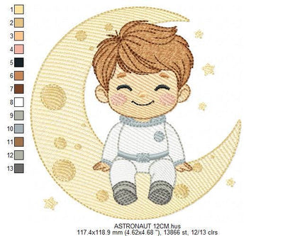 Astronaut embroidery designs - Space Planet Stars machine embroidery pattern - Baby boy in the moon file - Instant digital download pes jef