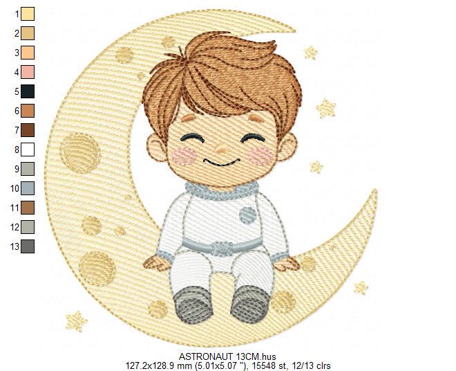 Astronaut embroidery designs - Space Planet Stars machine embroidery pattern - Baby boy in the moon file - Instant digital download pes jef