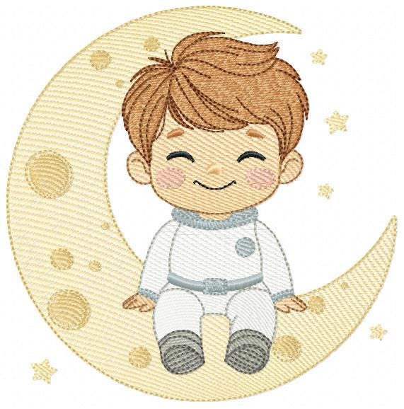 Astronaut embroidery designs - Space Planet Stars machine embroidery pattern - Baby boy in the moon file - Instant digital download pes jef