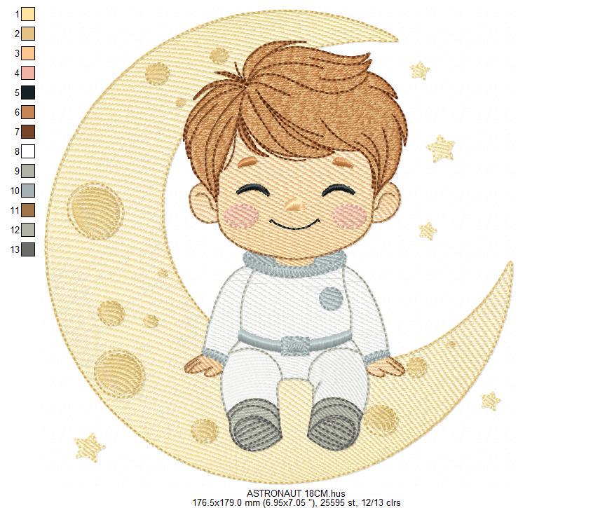 Astronaut embroidery designs - Space Planet Stars machine embroidery pattern - Baby boy in the moon file - Instant digital download pes jef
