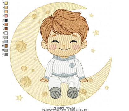 Astronaut embroidery designs - Space Planet Stars machine embroidery pattern - Baby boy in the moon file - Instant digital download pes jef