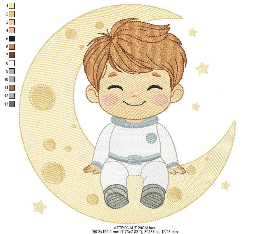 Astronaut embroidery designs - Space Planet Stars machine embroidery pattern - Baby boy in the moon file - Instant digital download pes jef