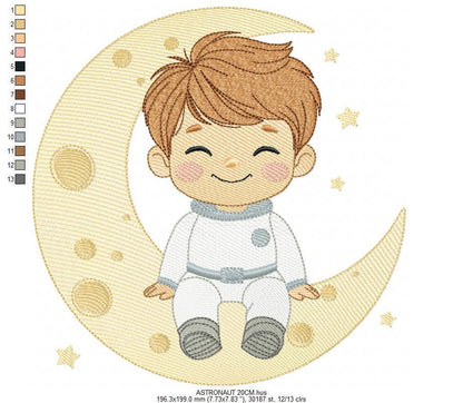 Astronaut embroidery designs - Space Planet Stars machine embroidery pattern - Baby boy in the moon file - Instant digital download pes jef