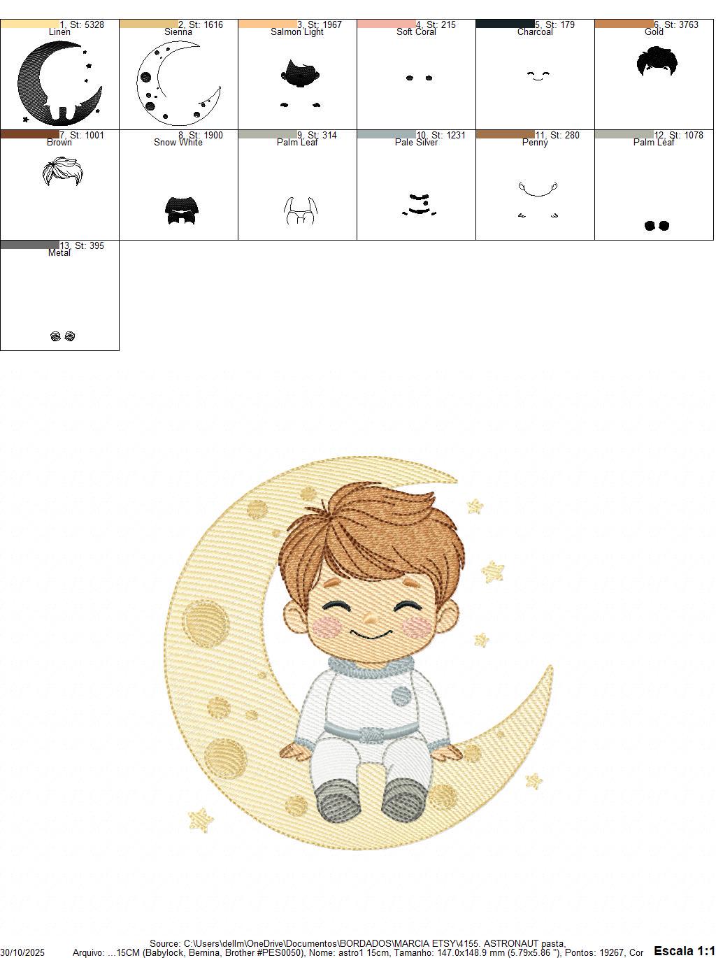 Astronaut embroidery designs - Space Planet Stars machine embroidery pattern - Baby boy in the moon file - Instant digital download pes jef