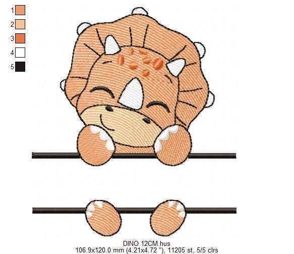 Dinosaur embroidery designs - Dino with split for name machine embroidery pattern - Baby Boy Triceratops file - Instant download pes jef dst