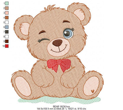Teddy Bear embroidery designs - Baby boy with red bow tie machine embroidery pattern - Instant digital download pes jef dst hus vp3 exp xxx