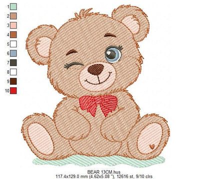 Teddy Bear embroidery designs - Baby boy with red bow tie machine embroidery pattern - Instant digital download pes jef dst hus vp3 exp xxx