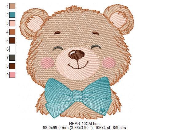 Teddy Bear embroidery designs - Happy Male bear with blue bow tie machine embroidery pattern - Baby boy children toy - Instant download pes