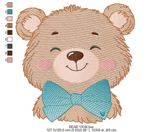 Teddy Bear embroidery designs - Happy Male bear with blue bow tie machine embroidery pattern - Baby boy children toy - Instant download pes