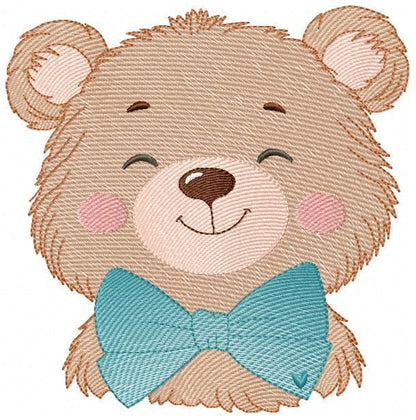 Teddy Bear embroidery designs - Happy Male bear with blue bow tie machine embroidery pattern - Baby boy children toy - Instant download pes
