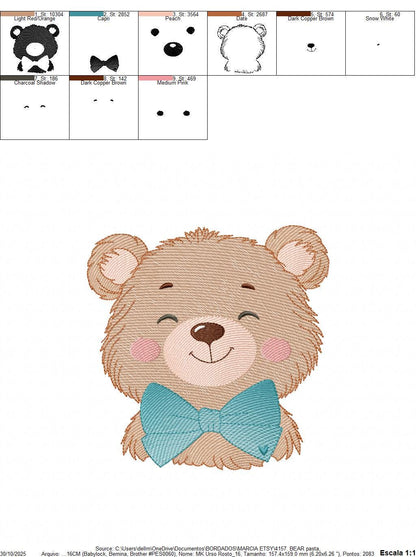 Teddy Bear embroidery designs - Happy Male bear with blue bow tie machine embroidery pattern - Baby boy children toy - Instant download pes