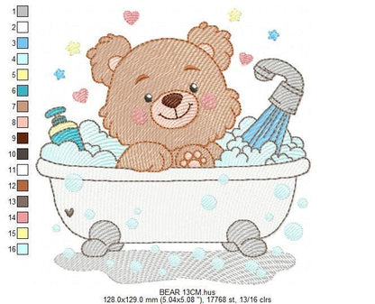 Teddy Bear Bathing embroidery designs - Male bear in bathtub machine embroidery pattern - Baby boy file - Instant digital download pes jef