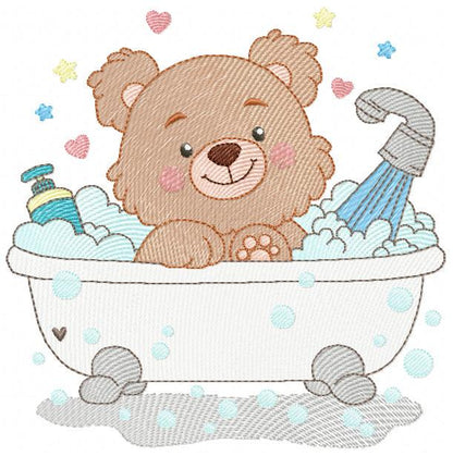 Teddy Bear Bathing embroidery designs - Male bear in bathtub machine embroidery pattern - Baby boy file - Instant digital download pes jef