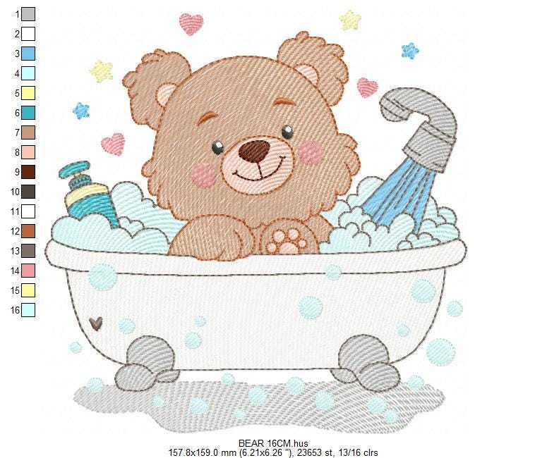 Teddy Bear Bathing embroidery designs - Male bear in bathtub machine embroidery pattern - Baby boy file - Instant digital download pes jef