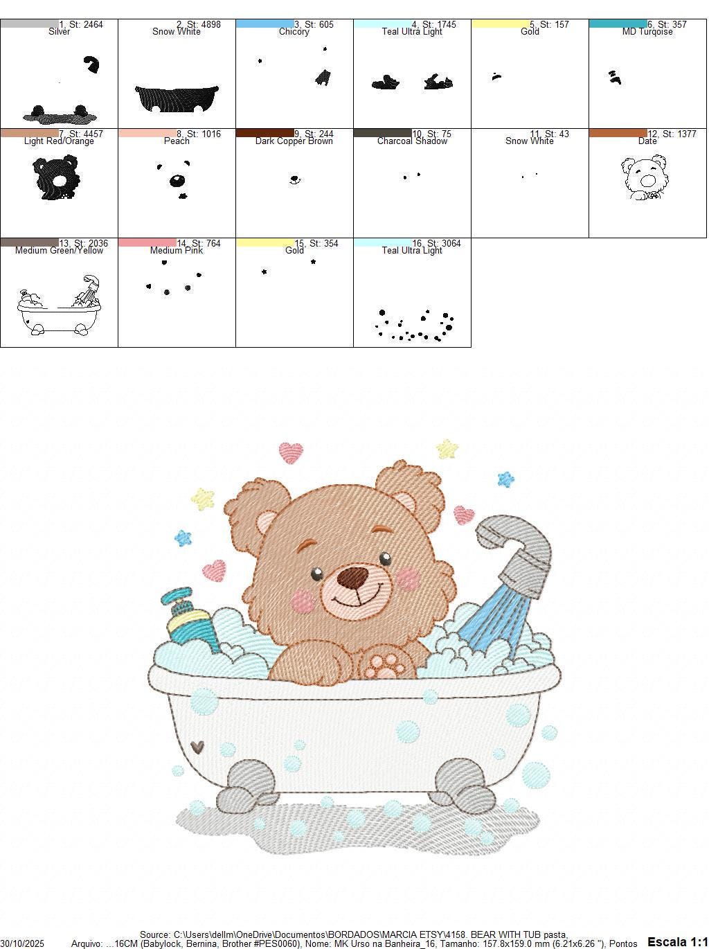 Teddy Bear Bathing embroidery designs - Male bear in bathtub machine embroidery pattern - Baby boy file - Instant digital download pes jef