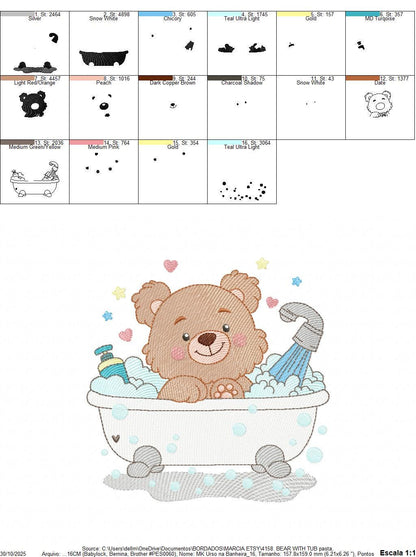 Teddy Bear Bathing embroidery designs - Male bear in bathtub machine embroidery pattern - Baby boy file - Instant digital download pes jef