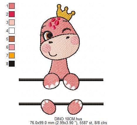 Baby Boy Dinosaur eith crown embroidery designs - Dino with split for name machine embroidery pattern - Instant digital download pes jef dst