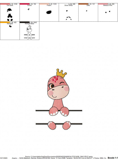 Baby Boy Dinosaur eith crown embroidery designs - Dino with split for name machine embroidery pattern - Instant digital download pes jef dst