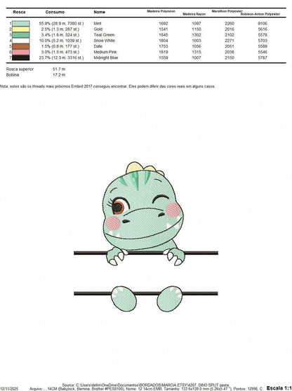 Dinosaur embroidery designs - Dino with split for name machine embroidery pattern - Baby Boy Tyrannosaurus file T rex - Instant download pes