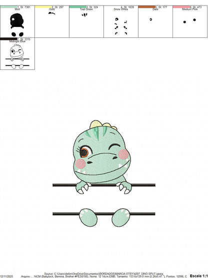 Dinosaur embroidery designs - Dino with split for name machine embroidery pattern - Baby Boy Tyrannosaurus file T rex - Instant download pes