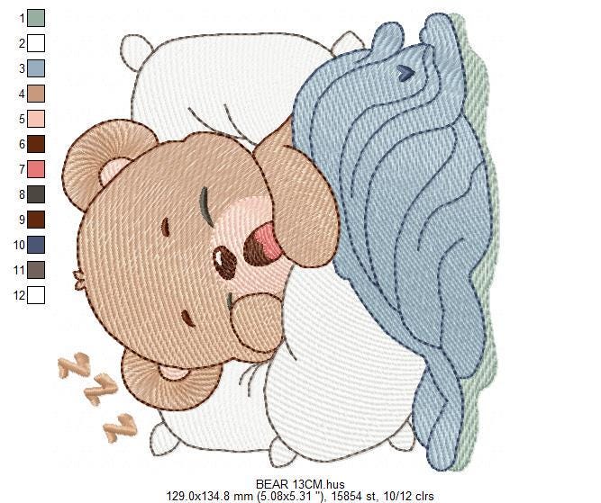 Sleeping Bear embroidery designs - Baby Boy Bear with pillow and blanket machine embroidery pattern - Instant digital download pes jef dst