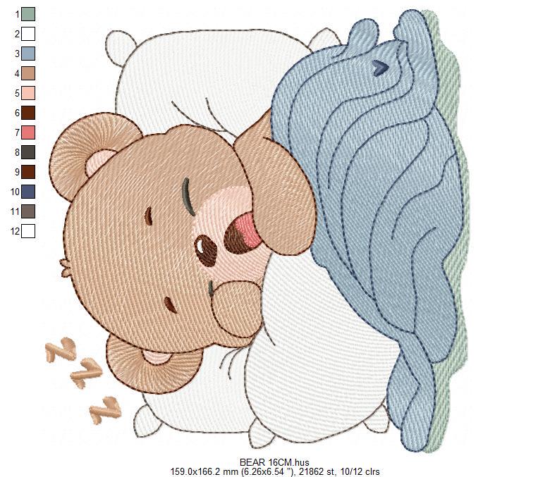 Sleeping Bear embroidery designs - Baby Boy Bear with pillow and blanket machine embroidery pattern - Instant digital download pes jef dst