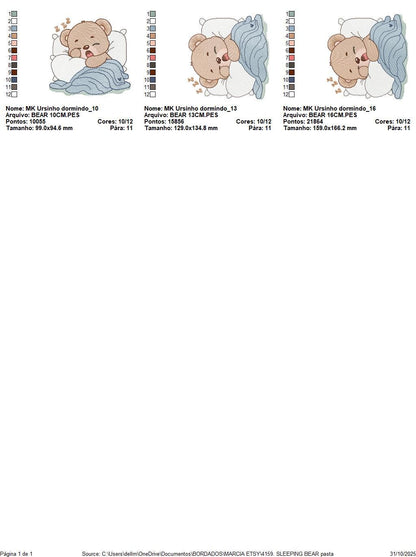 Sleeping Bear embroidery designs - Baby Boy Bear with pillow and blanket machine embroidery pattern - Instant digital download pes jef dst