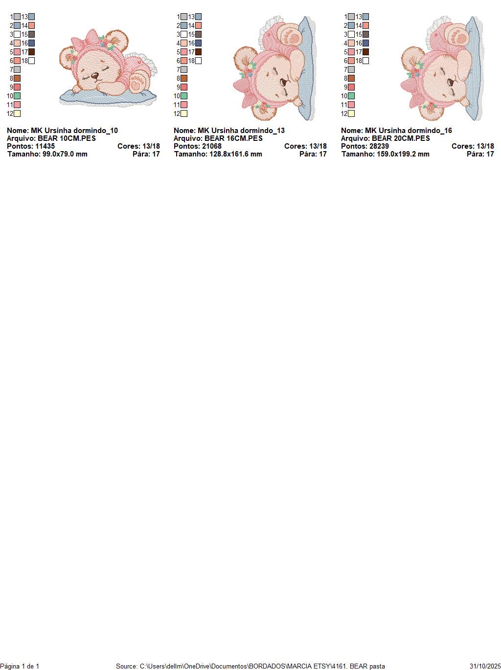 Sleeping Bear with pajamas embroidery designs - Baby Girl Bear with flowers machine embroidery pattern - Instant digital download pes jef