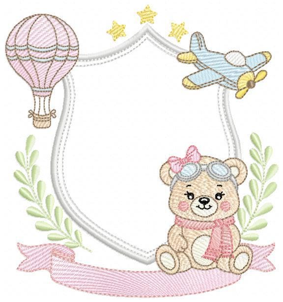 Pilot Bear embroidery designs - Baby Girl Aviator with frame machine embroidery pattern - Aviator Teddy Bear file - Instant digital download