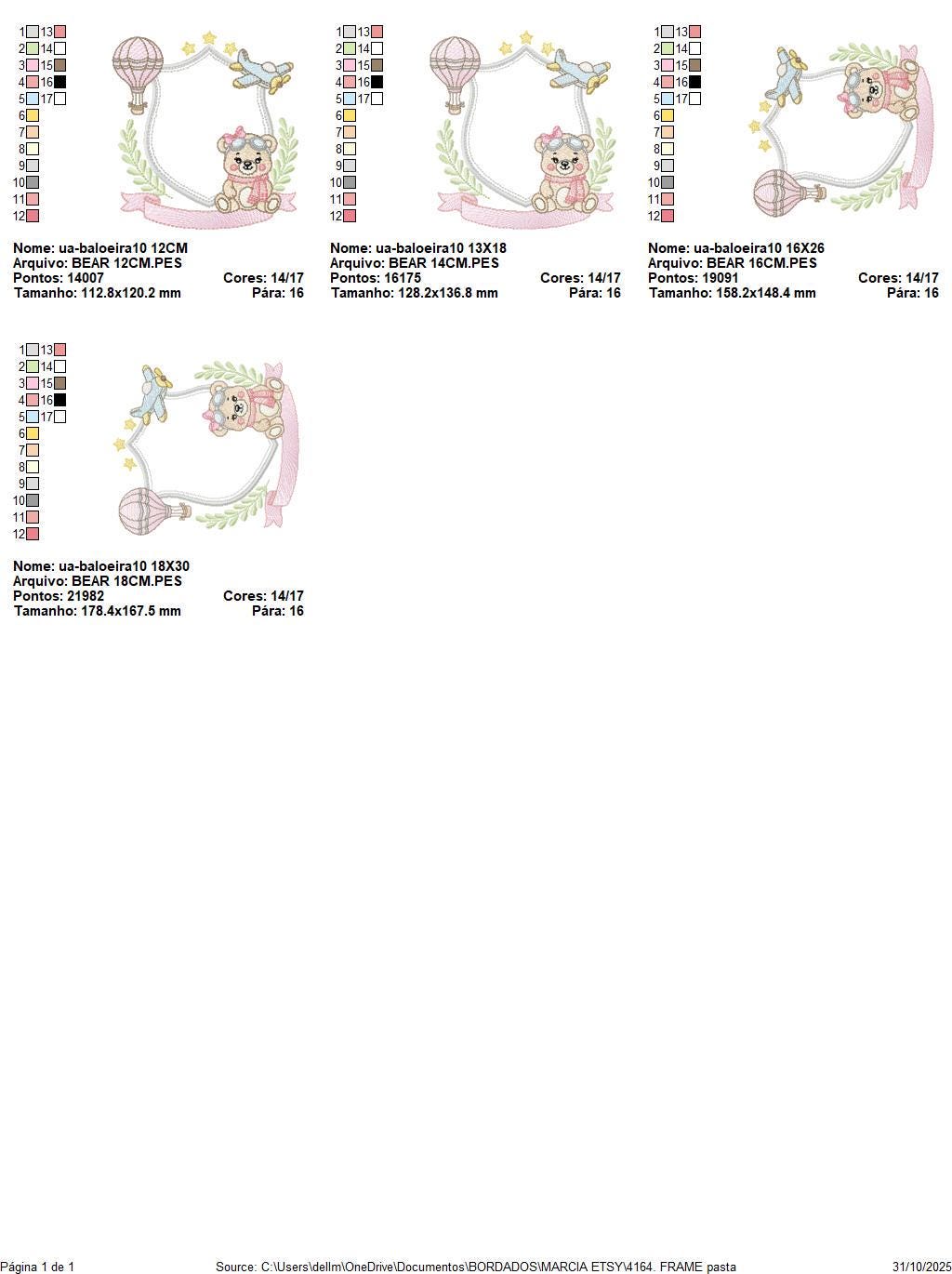 Pilot Bear embroidery designs - Baby Girl Aviator with frame machine embroidery pattern - Aviator Teddy Bear file - Instant digital download