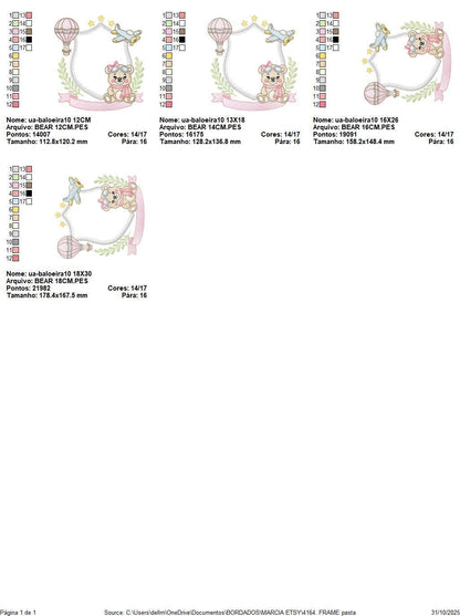Pilot Bear embroidery designs - Baby Girl Aviator with frame machine embroidery pattern - Aviator Teddy Bear file - Instant digital download