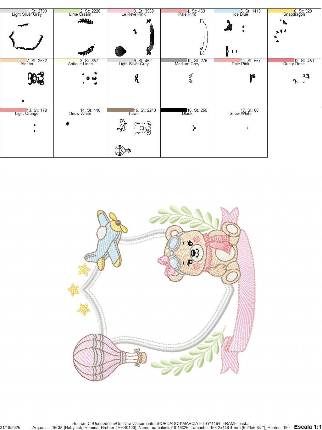 Pilot Bear embroidery designs - Baby Girl Aviator with frame machine embroidery pattern - Aviator Teddy Bear file - Instant digital download